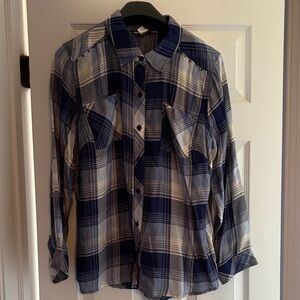CJ Banks Blue and White Plaid Button Down Shirt